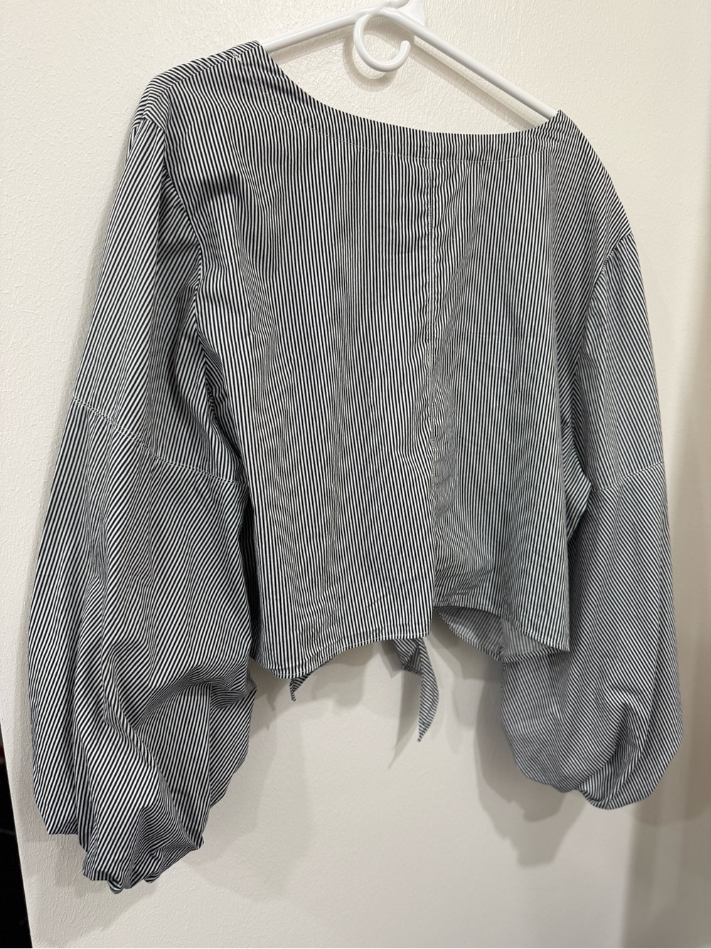 Ashley Stewart Art Teacher Striped Blouse Balloon Sleeve Tie Front Plus 24 - Picture 5 of 6